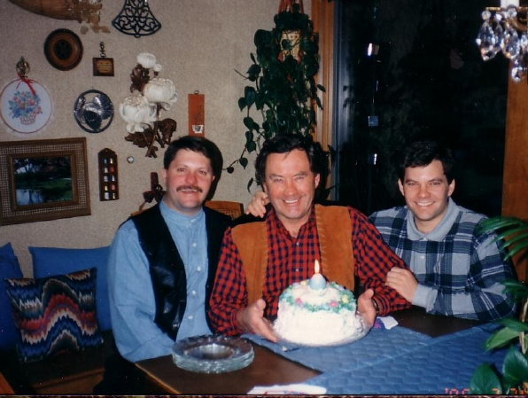 1995-March- Don (Pete) Bells 61st birthday, with sons Pete and Eric