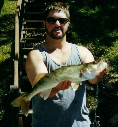 1996abt-Pete with another walleye, East Battle Lake