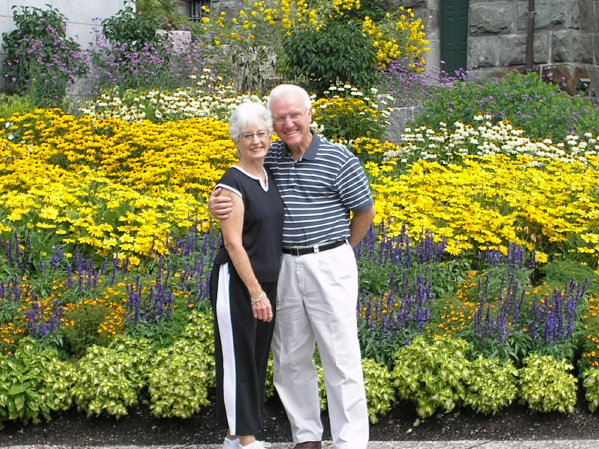 P1080779a (1) Mary Ann and Howard, garden of Fine Arts Museum, Quebec