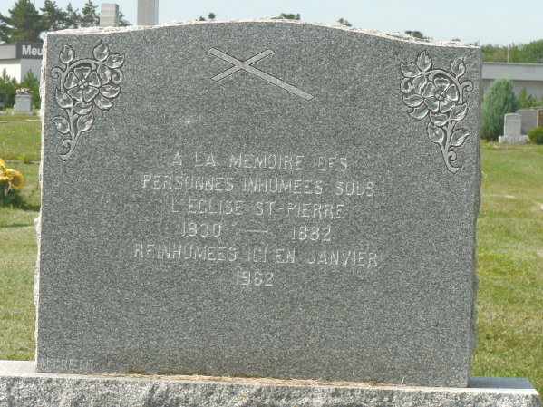 P1090121 Monument to remains of those buried beneath church from 1830-1882, reburied in 1962, Sorel cemetary