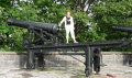 P1080830 Jane by the cannons on the Remparts, upper town, Quebec